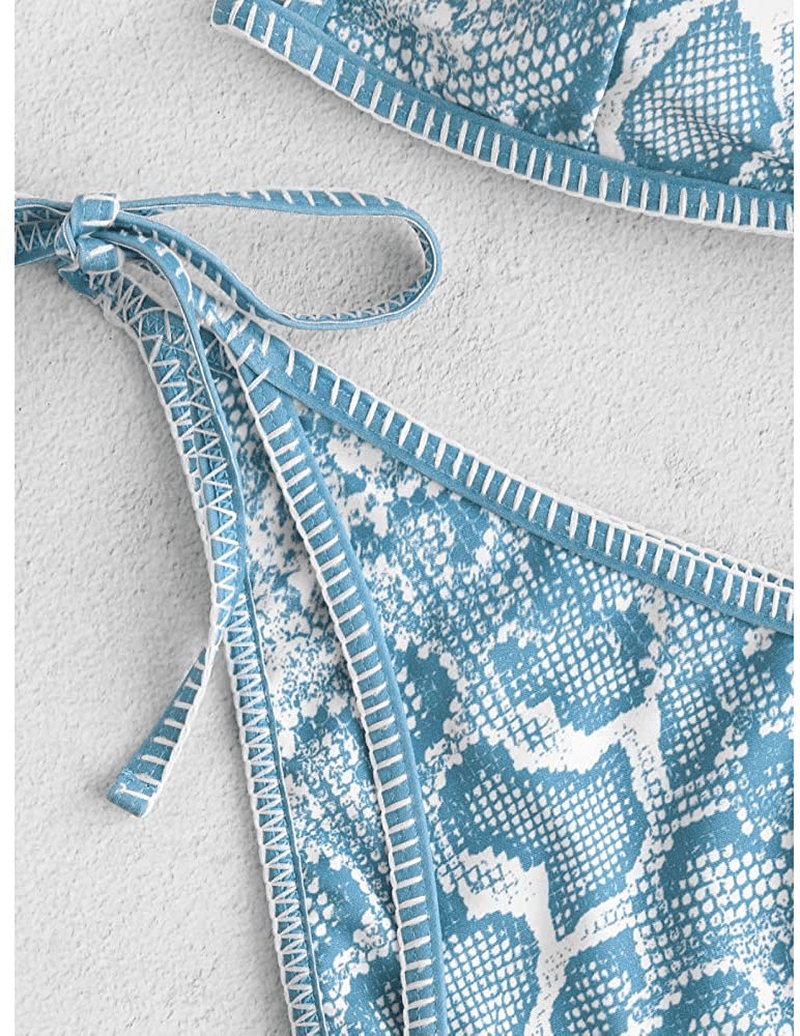 ZAFUL Women's Whip Stitch Textured String Triangle Bikini Set Two Piece Swimsuit Apparel & Accessories > Clothing > Swimwear ZAFUL