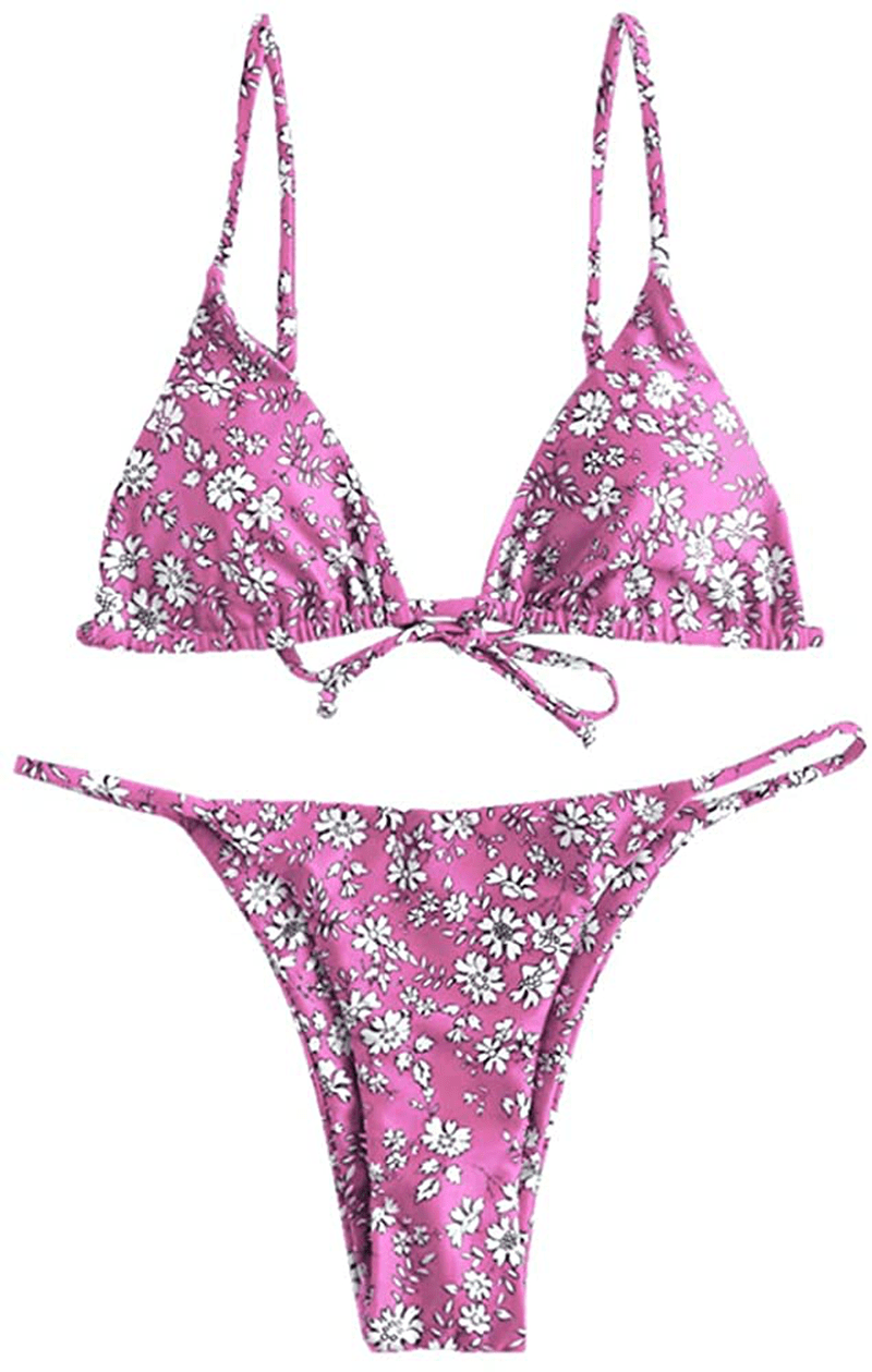 ZAFUL Women's Whip Stitch Textured String Triangle Bikini Set Two Piece Swimsuit Apparel & Accessories > Clothing > Swimwear ZAFUL Zm-multi Small