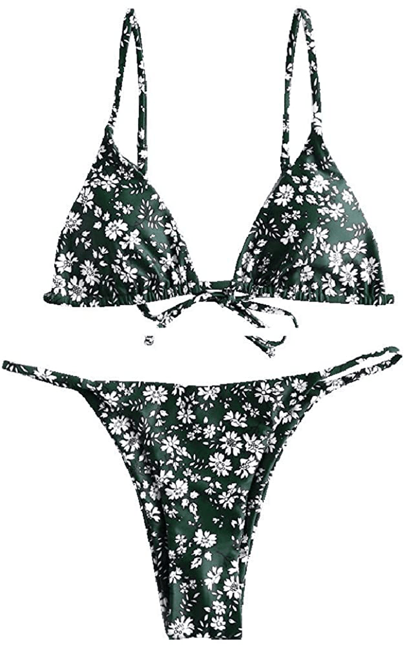 ZAFUL Women's Whip Stitch Textured String Triangle Bikini Set Two Piece Swimsuit Apparel & Accessories > Clothing > Swimwear ZAFUL Zm-green Large