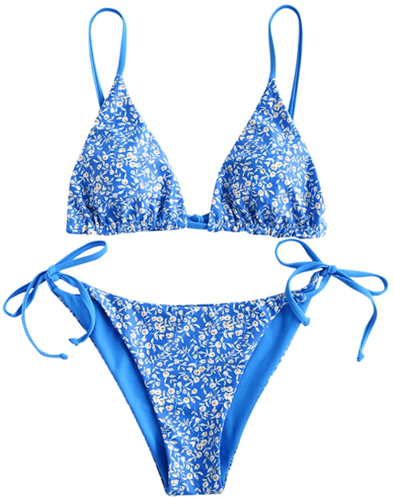 ZAFUL Women's Whip Stitch Textured String Triangle Bikini Set Two Piece Swimsuit Apparel & Accessories > Clothing > Swimwear ZAFUL B-ocean Blue Large