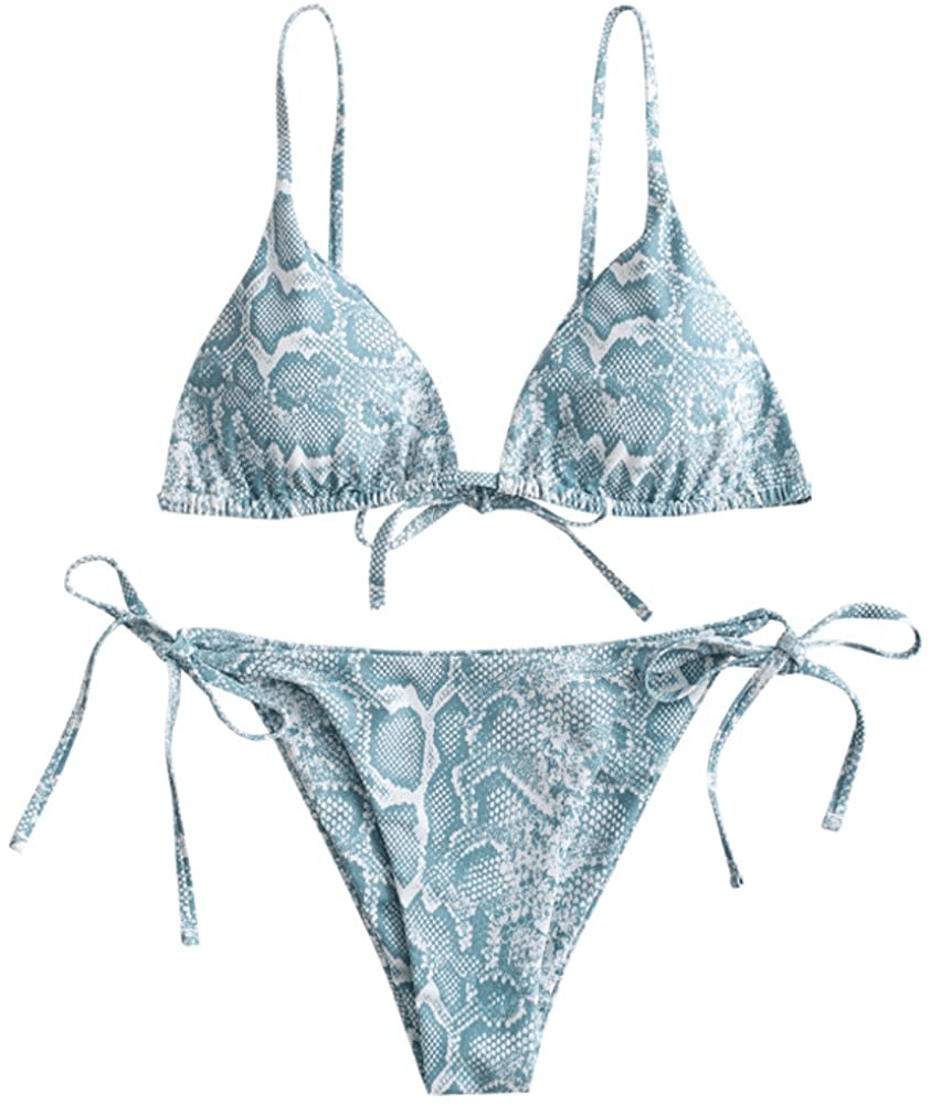 ZAFUL Women's Whip Stitch Textured String Triangle Bikini Set Two Piece Swimsuit Apparel & Accessories > Clothing > Swimwear ZAFUL Zf-light Blue Small