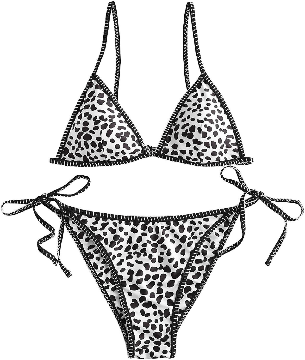 ZAFUL Women's Whip Stitch Textured String Triangle Bikini Set Two Piece Swimsuit Apparel & Accessories > Clothing > Swimwear ZAFUL C-white Large