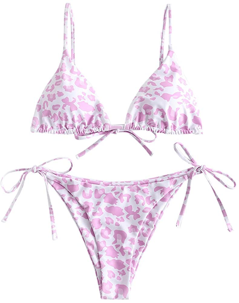 ZAFUL Women's Whip Stitch Textured String Triangle Bikini Set Two Piece Swimsuit Apparel & Accessories > Clothing > Swimwear ZAFUL Zf-light Pink Large