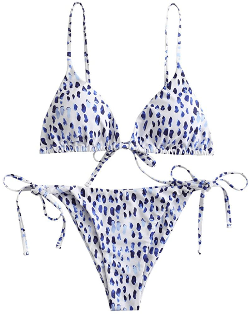 ZAFUL Women's Whip Stitch Textured String Triangle Bikini Set Two Piece Swimsuit Apparel & Accessories > Clothing > Swimwear ZAFUL Zf-blueberry Blue Small