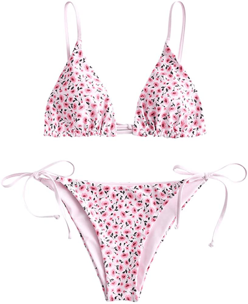 ZAFUL Women's Whip Stitch Textured String Triangle Bikini Set Two Piece Swimsuit Apparel & Accessories > Clothing > Swimwear ZAFUL B-pig Pink Large
