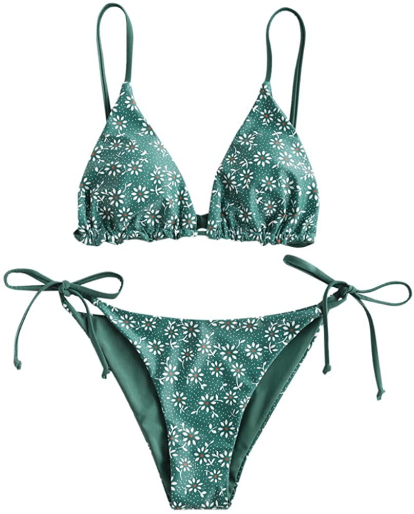 ZAFUL Women's Whip Stitch Textured String Triangle Bikini Set Two Piece Swimsuit Apparel & Accessories > Clothing > Swimwear ZAFUL B-greenish Blue Large