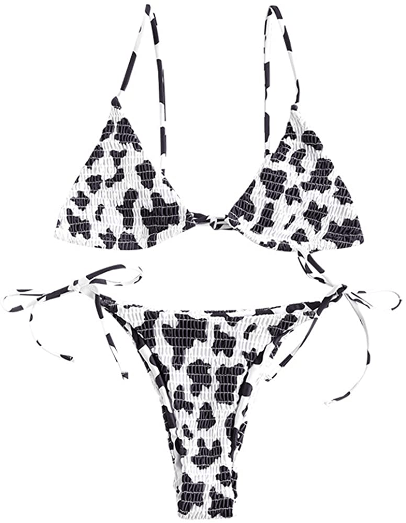 ZAFUL Women's Whip Stitch Textured String Triangle Bikini Set Two Piece Swimsuit Apparel & Accessories > Clothing > Swimwear ZAFUL F-black Small