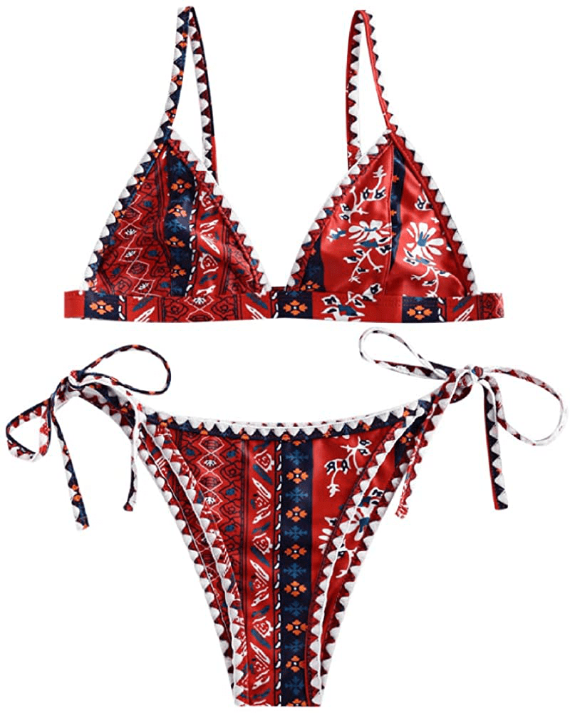 ZAFUL Women's Whip Stitch Textured String Triangle Bikini Set Two Piece Swimsuit Apparel & Accessories > Clothing > Swimwear ZAFUL Ze-multi-a Small
