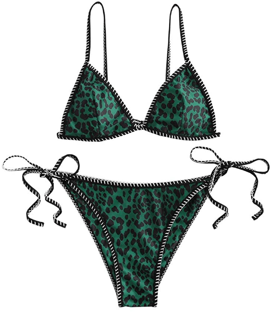 ZAFUL Women's Whip Stitch Textured String Triangle Bikini Set Two Piece Swimsuit Apparel & Accessories > Clothing > Swimwear ZAFUL C-multi-d Small