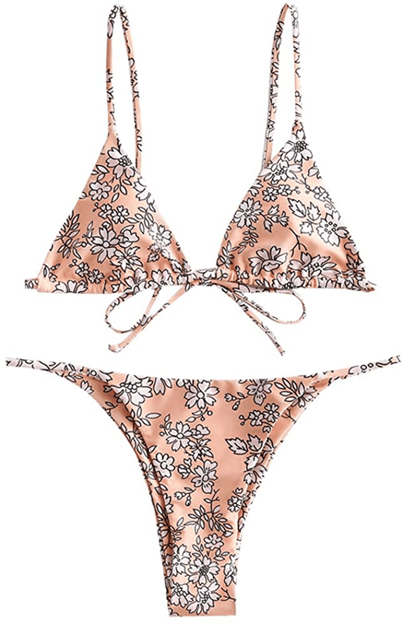 ZAFUL Women's Whip Stitch Textured String Triangle Bikini Set Two Piece Swimsuit Apparel & Accessories > Clothing > Swimwear ZAFUL Zm-pink Medium