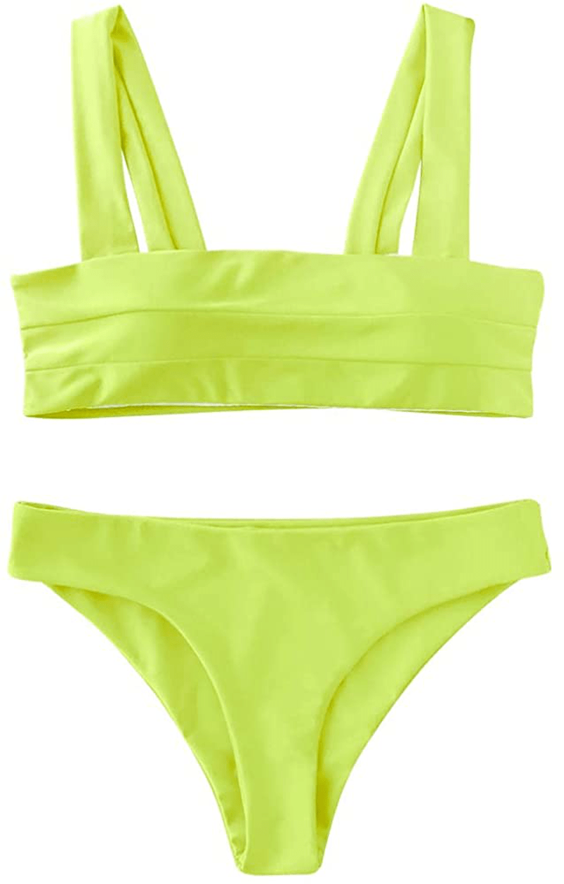 ZAFUL Women's Wide Straps Padded Bandeau Bikini Set Apparel & Accessories > Clothing > Swimwear ZAFUL Neon Yellow Medium