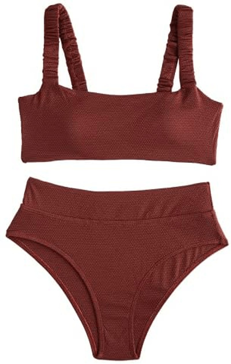 ZAFUL Women's Wide Straps Padded Bandeau Bikini Set Apparel & Accessories > Clothing > Swimwear ZAFUL Deep Coffee Small