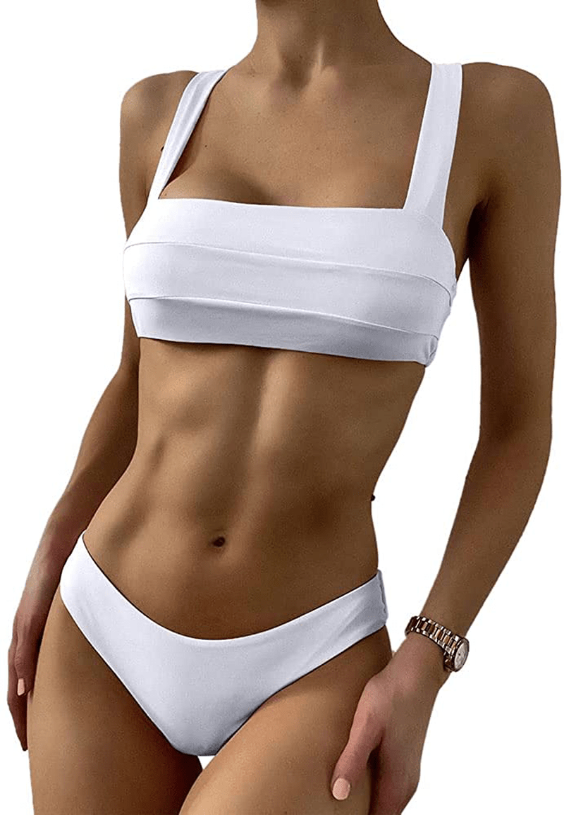 ZAFUL Women's Wide Straps Padded Bandeau Bikini Set Apparel & Accessories > Clothing > Swimwear ZAFUL White Large