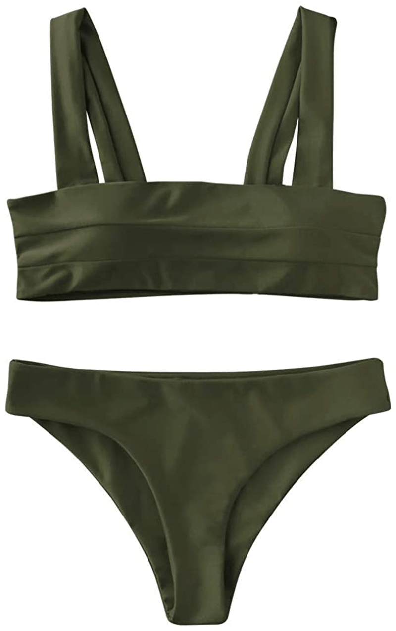 ZAFUL Women's Wide Straps Padded Bandeau Bikini Set Apparel & Accessories > Clothing > Swimwear ZAFUL Army Green Large