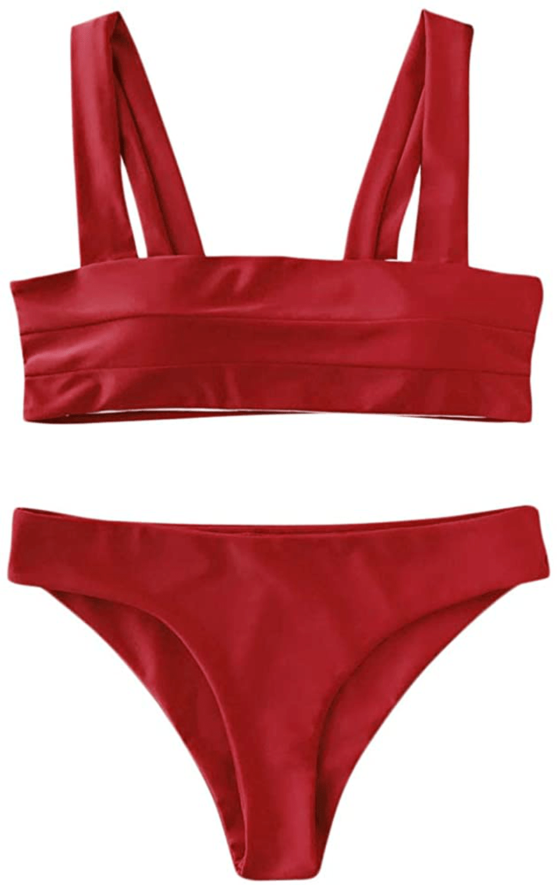 ZAFUL Women's Wide Straps Padded Bandeau Bikini Set Apparel & Accessories > Clothing > Swimwear ZAFUL Red Small