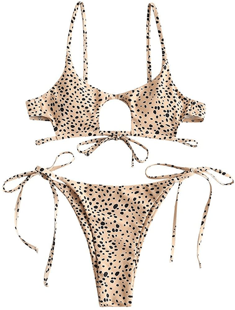 ZAFUL Womens Ribbed Braided Cut Out Bikini Set Sexy Adjustable Straps Two Piece Swimsuits Apparel & Accessories > Clothing > Swimwear ZAFUL Multi-1 Large