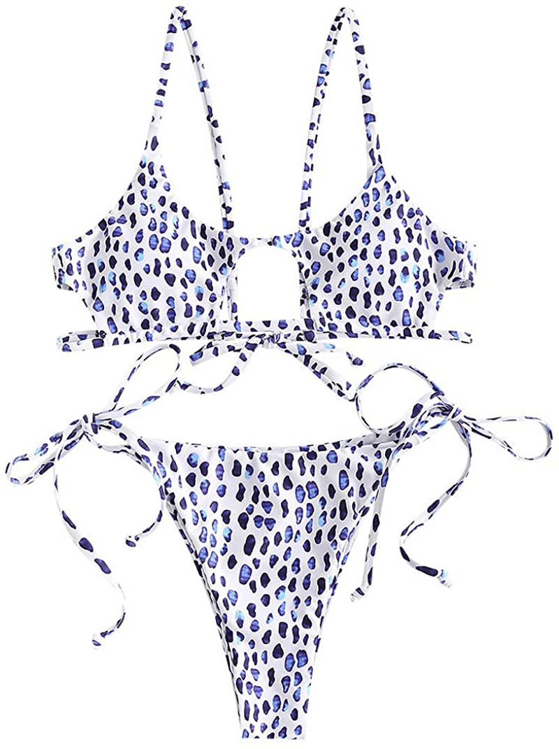 ZAFUL Womens Ribbed Braided Cut Out Bikini Set Sexy Adjustable Straps Two Piece Swimsuits Apparel & Accessories > Clothing > Swimwear ZAFUL White&purple Medium