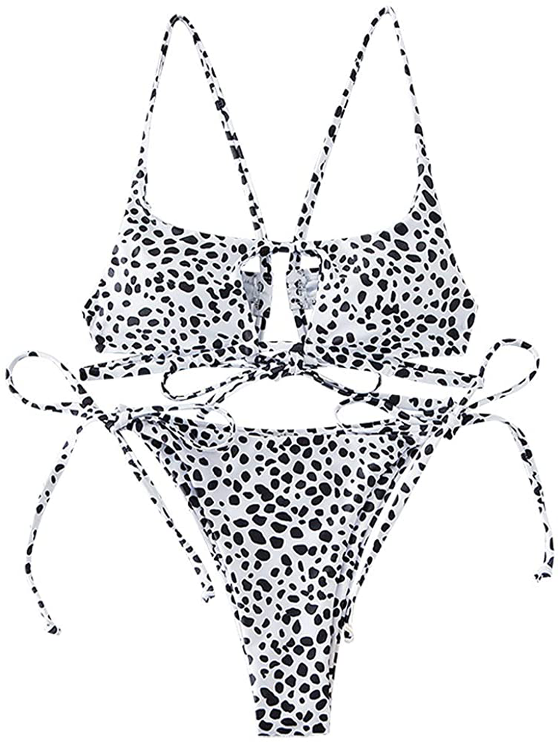 ZAFUL Womens Ribbed Braided Cut Out Bikini Set Sexy Adjustable Straps Two Piece Swimsuits Apparel & Accessories > Clothing > Swimwear ZAFUL White&black Small