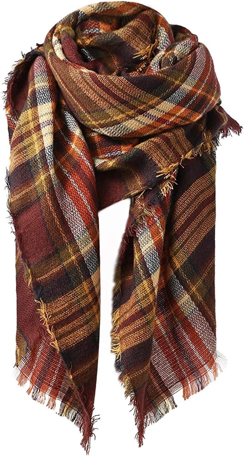 Zando Plaid Blanket Thick Winter Scarf Tartan Chunky Wrap Oversized Shawl Cape Scarves Apparel & Accessories > Clothing Accessories > Scarves & Shawls KYLIE MAX H Coffee Fashion Scarf One Size