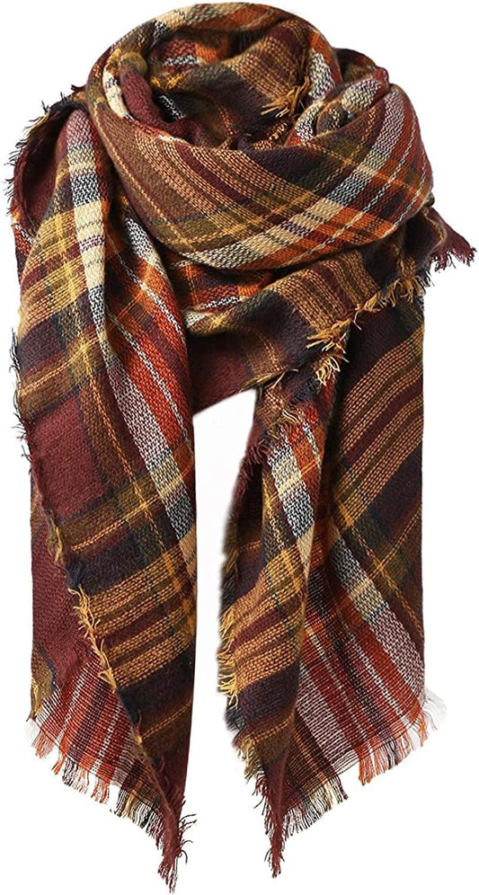 Zando Plaid Blanket Thick Winter Scarf Tartan Chunky Wrap Oversized Shawl Cape Scarves Apparel & Accessories > Clothing Accessories > Scarves & Shawls KYLIE MAX H Coffee Fashion Scarf One Size