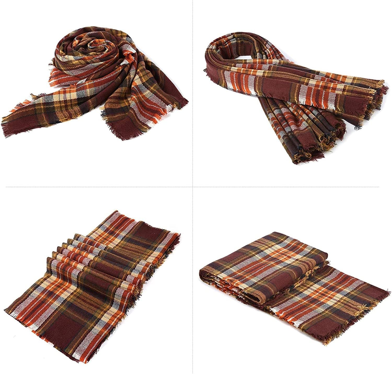 Zando Plaid Blanket Thick Winter Scarf Tartan Chunky Wrap Oversized Shawl Cape Scarves Apparel & Accessories > Clothing Accessories > Scarves & Shawls KYLIE MAX