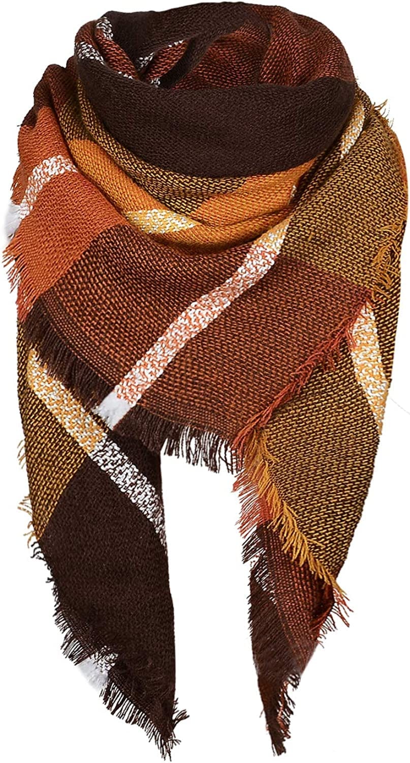Zando Plaid Blanket Thick Winter Scarf Tartan Chunky Wrap Oversized Shawl Cape Scarves Apparel & Accessories > Clothing Accessories > Scarves & Shawls KYLIE MAX M Brown Blanket One Size