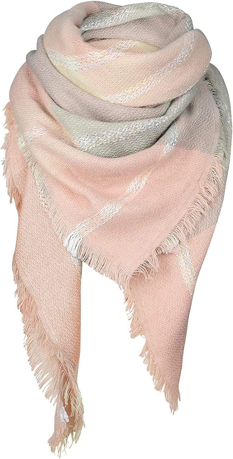 Zando Plaid Blanket Thick Winter Scarf Tartan Chunky Wrap Oversized Shawl Cape Scarves Apparel & Accessories > Clothing Accessories > Scarves & Shawls KYLIE MAX T Light Pink Grey One Size
