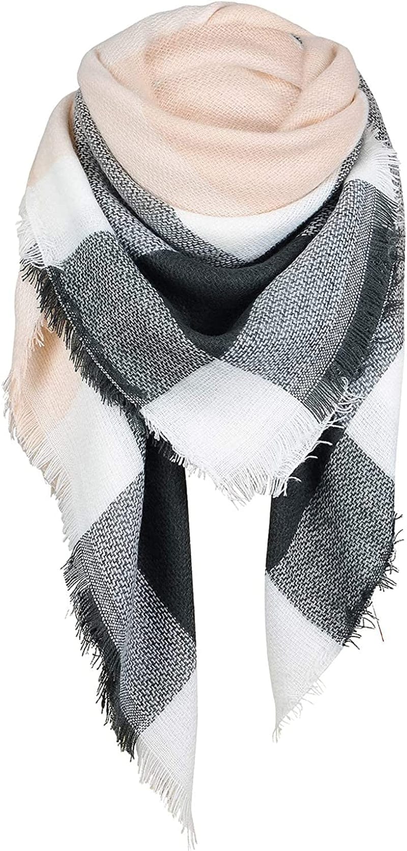 Zando Plaid Blanket Thick Winter Scarf Tartan Chunky Wrap Oversized Shawl Cape Scarves Apparel & Accessories > Clothing Accessories > Scarves & Shawls KYLIE MAX V Grey Pink Scarf One Size