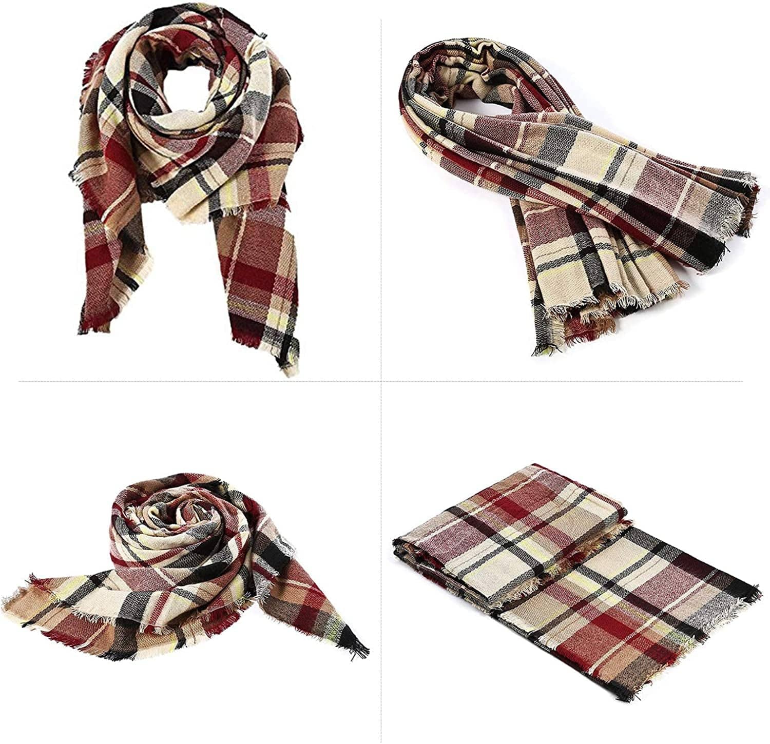 Zando Plaid Blanket Thick Winter Scarf Tartan Chunky Wrap Oversized Shawl Cape Scarves Apparel & Accessories > Clothing Accessories > Scarves & Shawls KYLIE MAX
