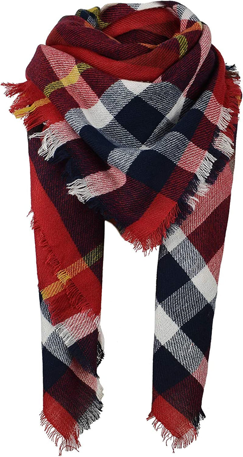 Zando Plaid Blanket Thick Winter Scarf Tartan Chunky Wrap Oversized Shawl Cape Scarves Apparel & Accessories > Clothing Accessories > Scarves & Shawls KYLIE MAX I Dark Red Cape One Size