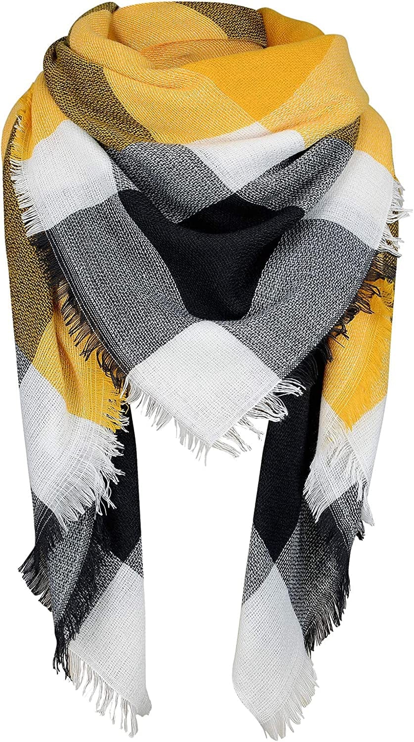 Zando Plaid Blanket Thick Winter Scarf Tartan Chunky Wrap Oversized Shawl Cape Scarves Apparel & Accessories > Clothing Accessories > Scarves & Shawls KYLIE MAX R Yellow Grey Scarf One Size