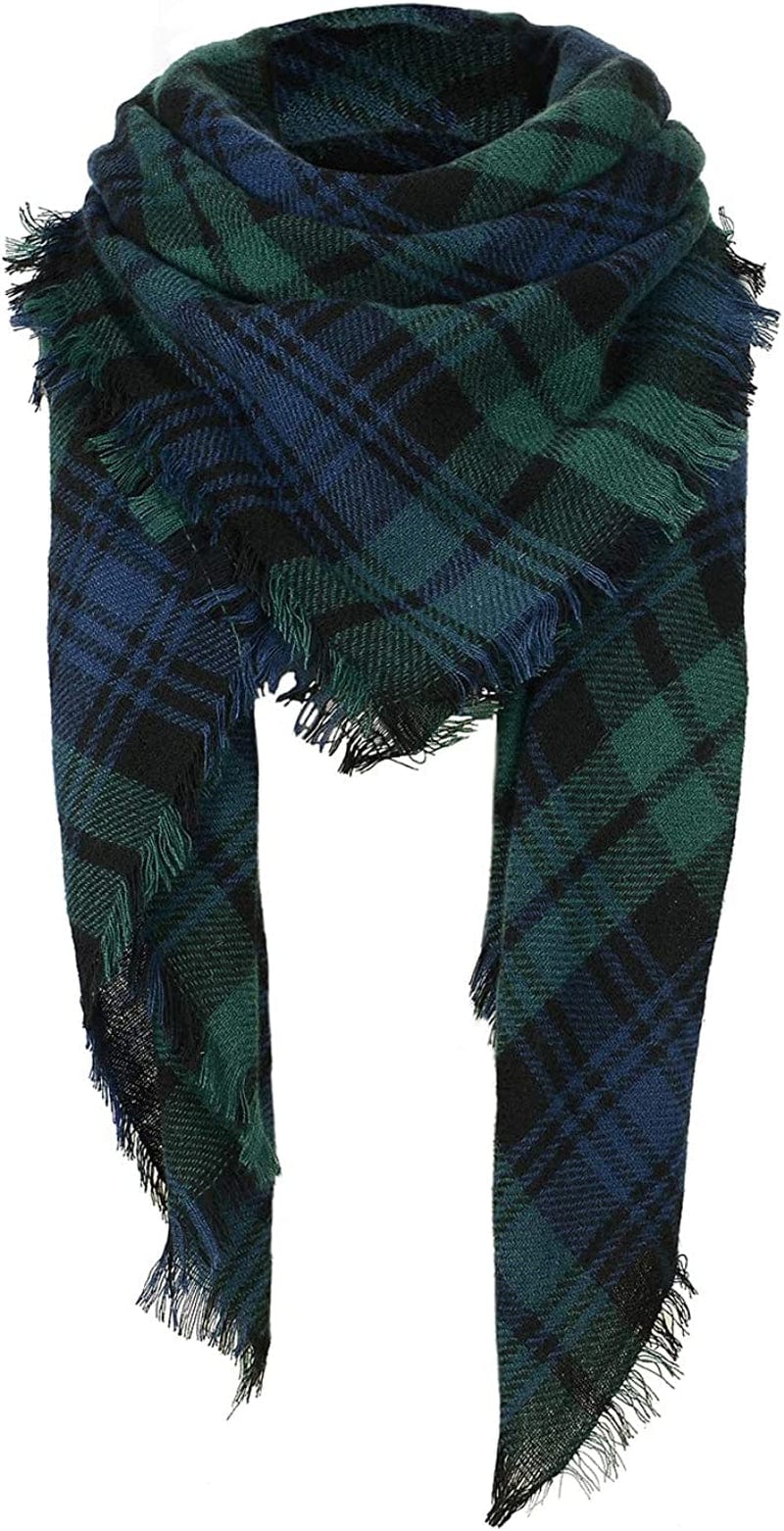 Zando Plaid Blanket Thick Winter Scarf Tartan Chunky Wrap Oversized Shawl Cape Scarves Apparel & Accessories > Clothing Accessories > Scarves & Shawls KYLIE MAX X Green Blue One Size