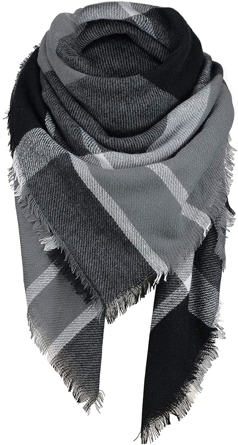 Zando Plaid Blanket Thick Winter Scarf Tartan Chunky Wrap Oversized Shawl Cape Scarves Apparel & Accessories > Clothing Accessories > Scarves & Shawls KYLIE MAX S Winter Grey Scarf One Size