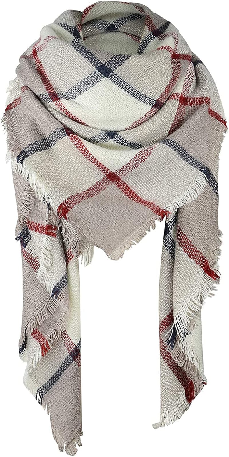 Zando Plaid Blanket Thick Winter Scarf Tartan Chunky Wrap Oversized Shawl Cape Scarves Apparel & Accessories > Clothing Accessories > Scarves & Shawls KYLIE MAX U Grey Beige Scarf One Size