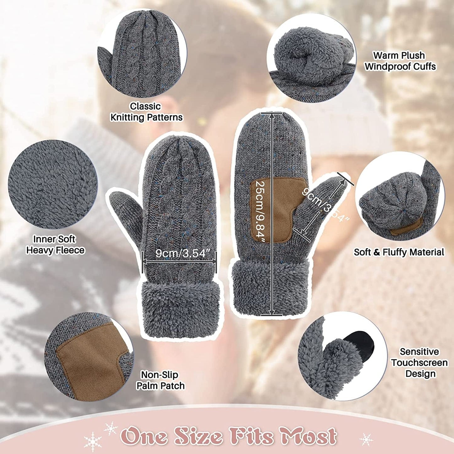 Zando Winter Warm Mittens for Women Thick Knitted Mittens Gloves Soft Lining Mittens Cold Weather Accessories Gifts Apparel & Accessories > Clothing Accessories > Gloves & Mittens KYLIE MAX
