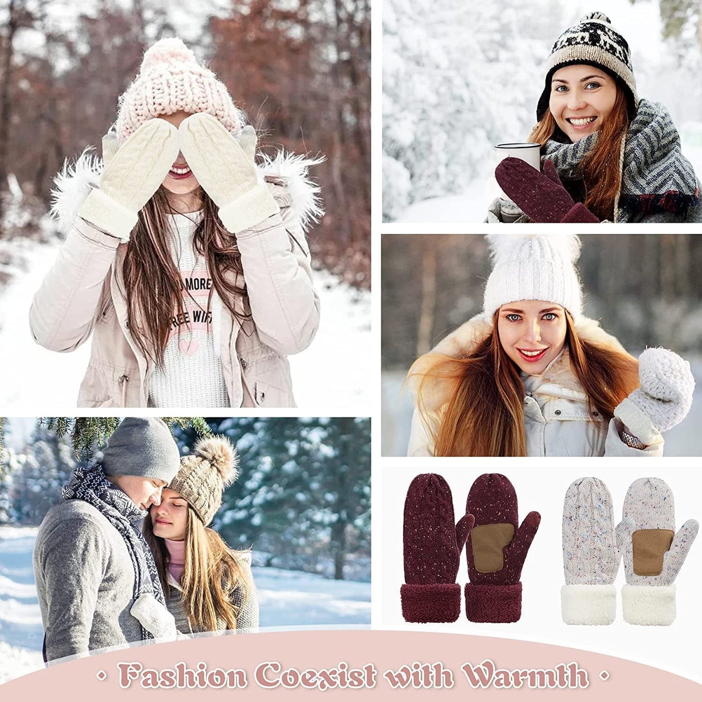 Zando Winter Warm Mittens for Women Thick Knitted Mittens Gloves Soft Lining Mittens Cold Weather Accessories Gifts Apparel & Accessories > Clothing Accessories > Gloves & Mittens KYLIE MAX