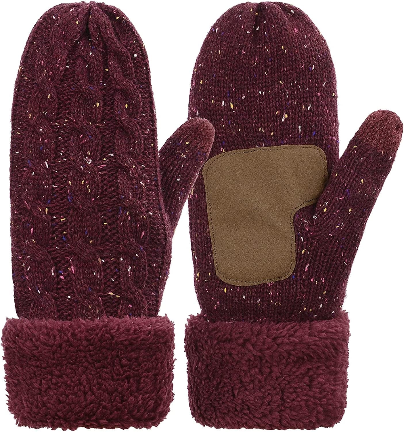 Zando Winter Warm Mittens for Women Thick Knitted Mittens Gloves Soft Lining Mittens Cold Weather Accessories Gifts Apparel & Accessories > Clothing Accessories > Gloves & Mittens KYLIE MAX B Dotted Burgundy One Size