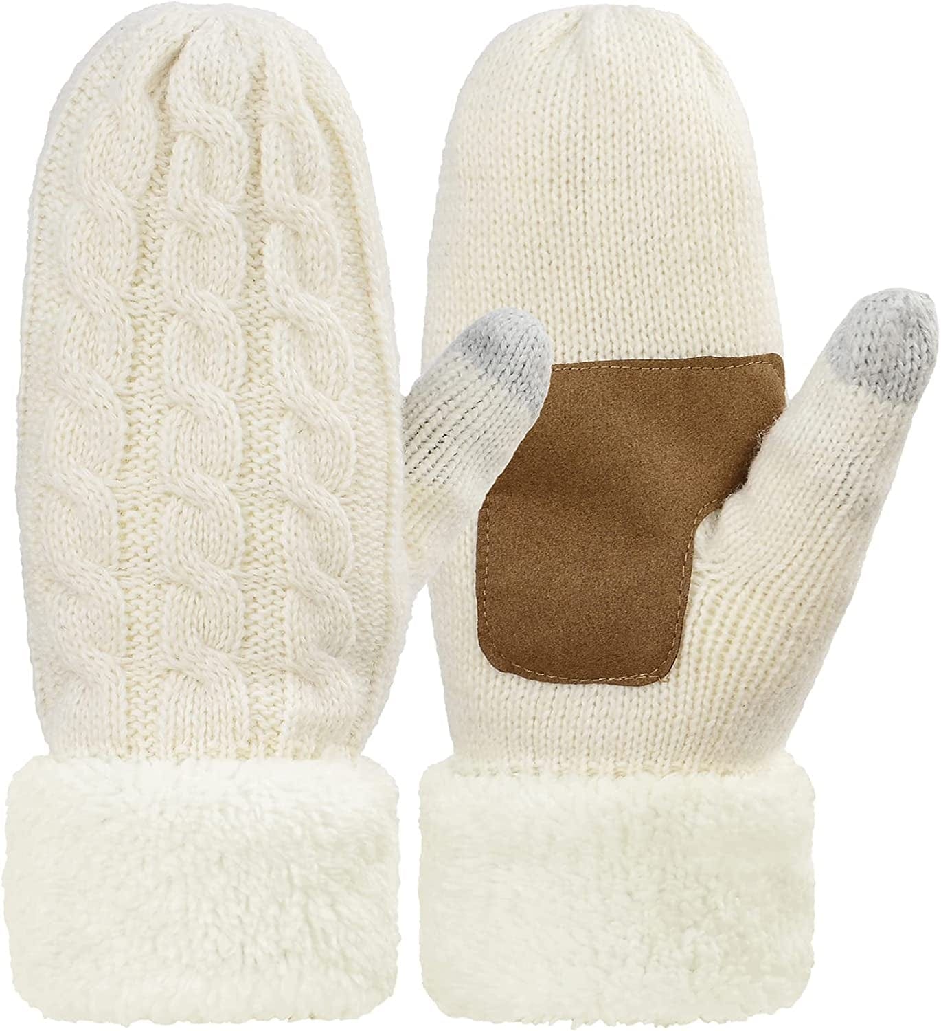 Zando Winter Warm Mittens for Women Thick Knitted Mittens Gloves Soft Lining Mittens Cold Weather Accessories Gifts Apparel & Accessories > Clothing Accessories > Gloves & Mittens KYLIE MAX A White One Size