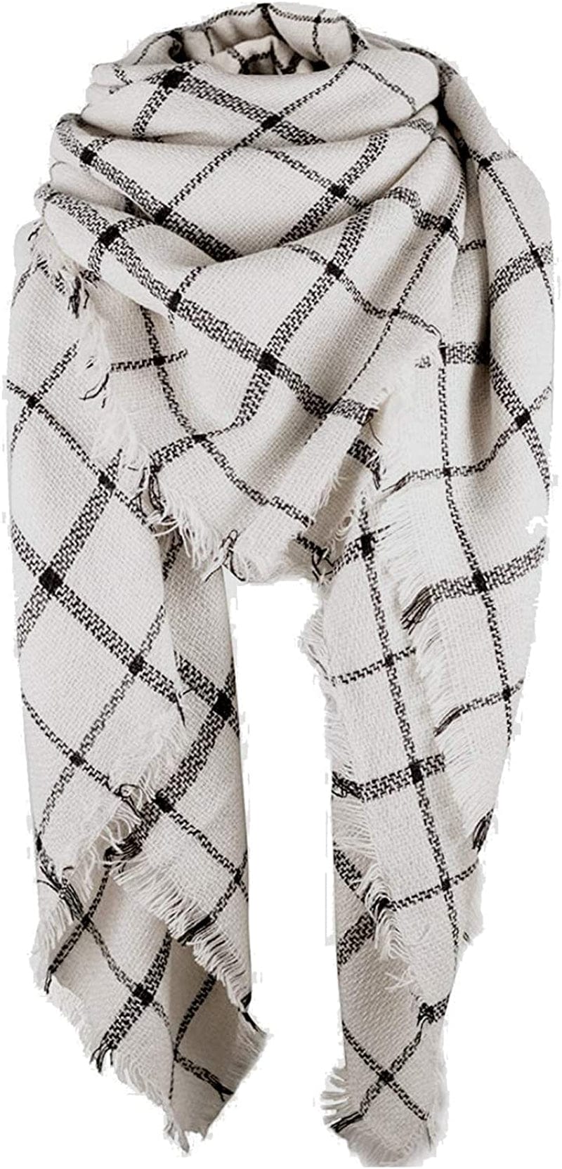 Zando Womens Plaid Scarf Classic Fall Winter Scarf Tassel Chunky Wrap Oversized Shawl Cape Scarves Apparel & Accessories > Clothing Accessories > Scarves & Shawls KYLIE MAX Beige Stripe Scarves One Size