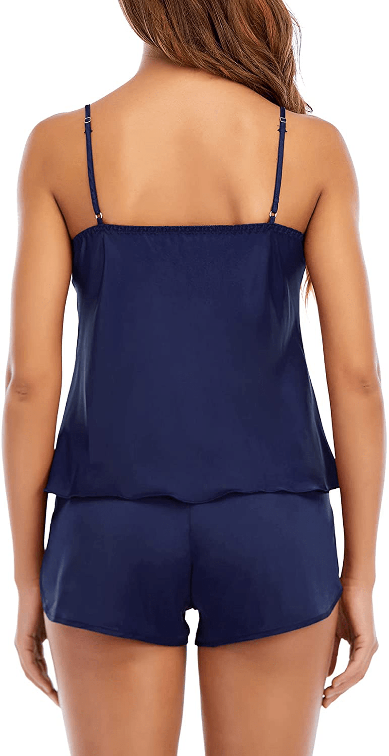 Zando Womens Satin Summer Pajama Silk Sleepwear Lingerie Shorts 2 Piece Cami Pajamas Set Sexy Back Nightwear PJ Sets Apparel & Accessories > Clothing > Sleepwear & Loungewear Kylie Max