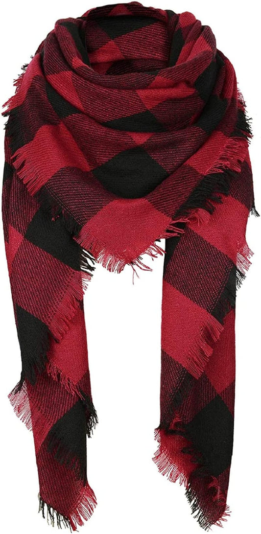 Zando Womens Winter Scarf Tassel Plaid Scarf Chunky Blanket Scarves Soft Lightweight Blanket Thick Large Wrap Shawl 2 Apparel & Accessories > Clothing Accessories > Scarves & Shawls Zando E Buffalo Red Scarf One Size