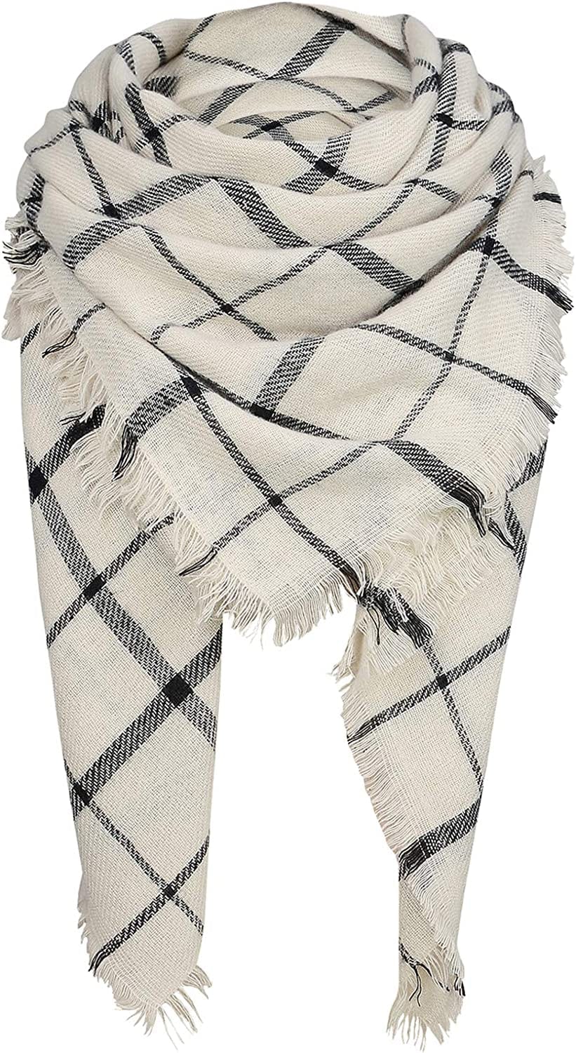 Zando Womens Winter Scarf Tassel Plaid Scarf Chunky Blanket Scarves Soft Lightweight Blanket Thick Large Wrap Shawl 2 Apparel & Accessories > Clothing Accessories > Scarves & Shawls Zando B Beige Black Stripe One Size