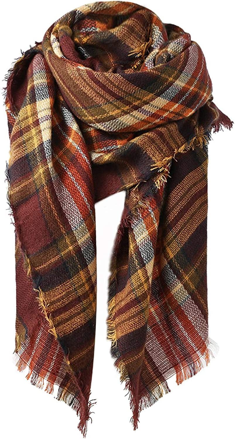 Zando Womens Winter Scarf Tassel Plaid Scarf Chunky Blanket Scarves Soft Lightweight Blanket Thick Large Wrap Shawl 2 Apparel & Accessories > Clothing Accessories > Scarves & Shawls Zando A Coffee Blanket Scarf One Size