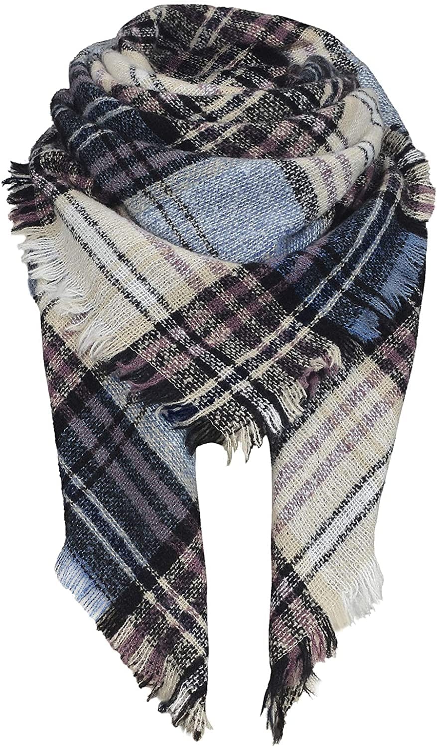 Zando Womens Winter Scarf Tassel Plaid Scarf Chunky Blanket Scarves Soft Lightweight Blanket Thick Large Wrap Shawl 2 Apparel & Accessories > Clothing Accessories > Scarves & Shawls Zando G Blue Beige Stripe One Size