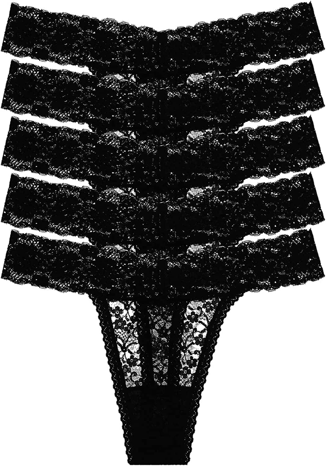 ZBORH Women'S Sexy Lace Cheeky Thong Underwear Nylon Hipster See through Panties Pack of 5 Black / Medium