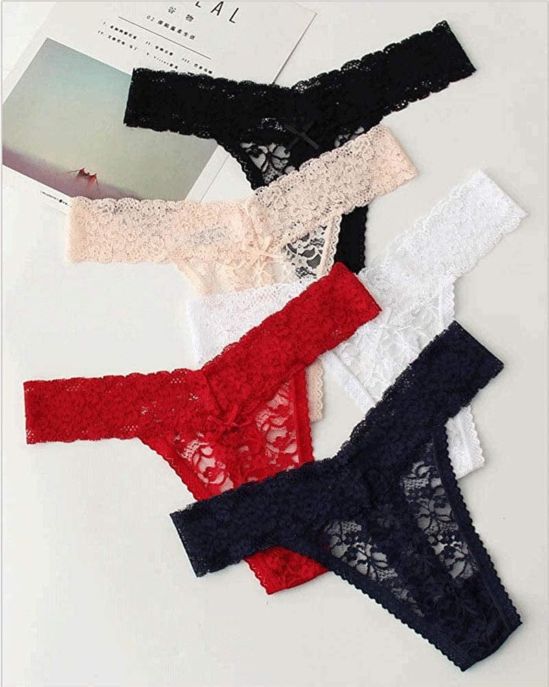 ZBORH Women'S Sexy Lace Cheeky Thong Underwear Nylon Hipster See through Panties Pack of 5
