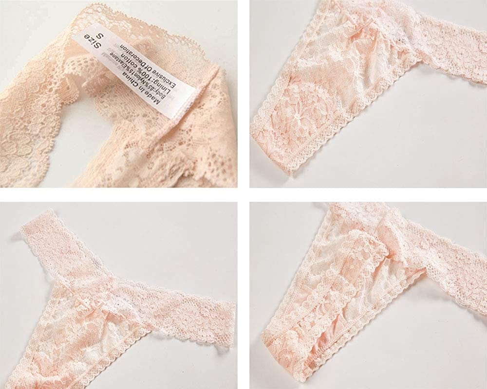ZBORH Women'S Sexy Lace Cheeky Thong Underwear Nylon Hipster See through Panties Pack of 5