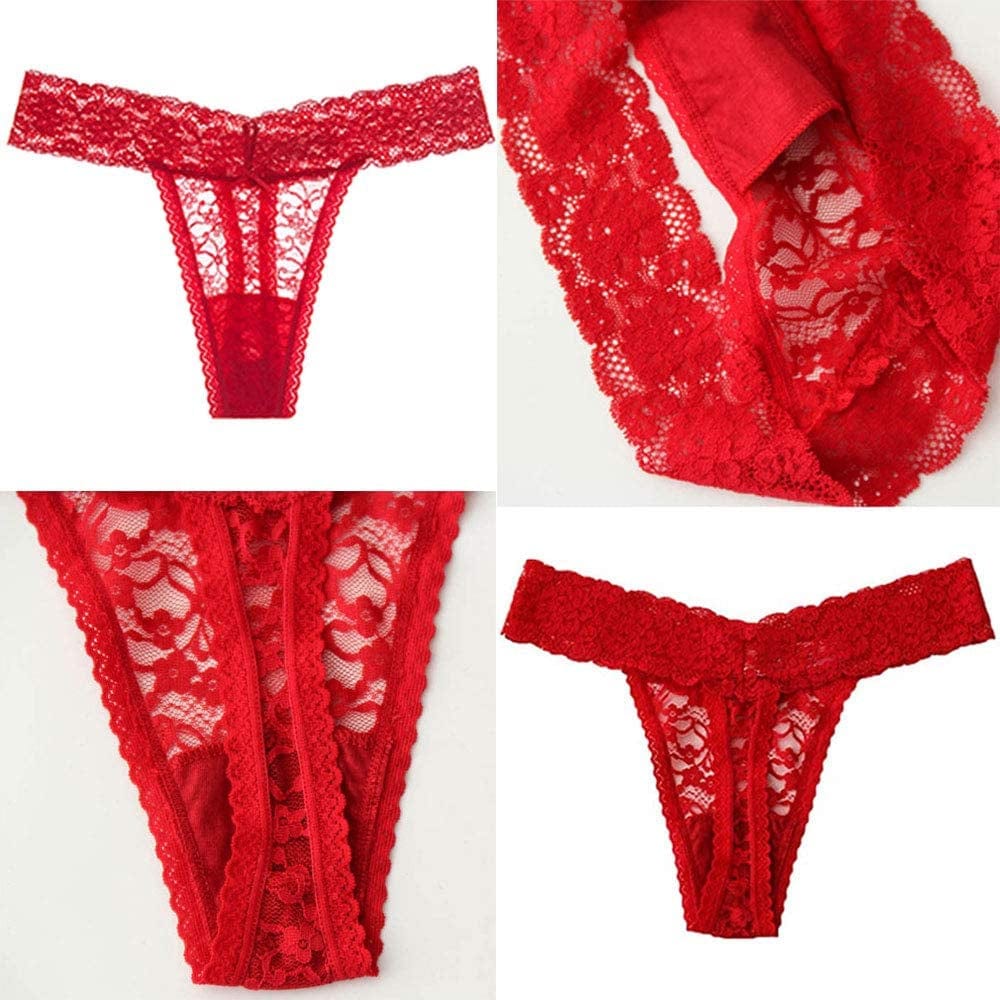 ZBORH Women'S Sexy Lace Cheeky Thong Underwear Nylon Hipster See through Panties Pack of 5