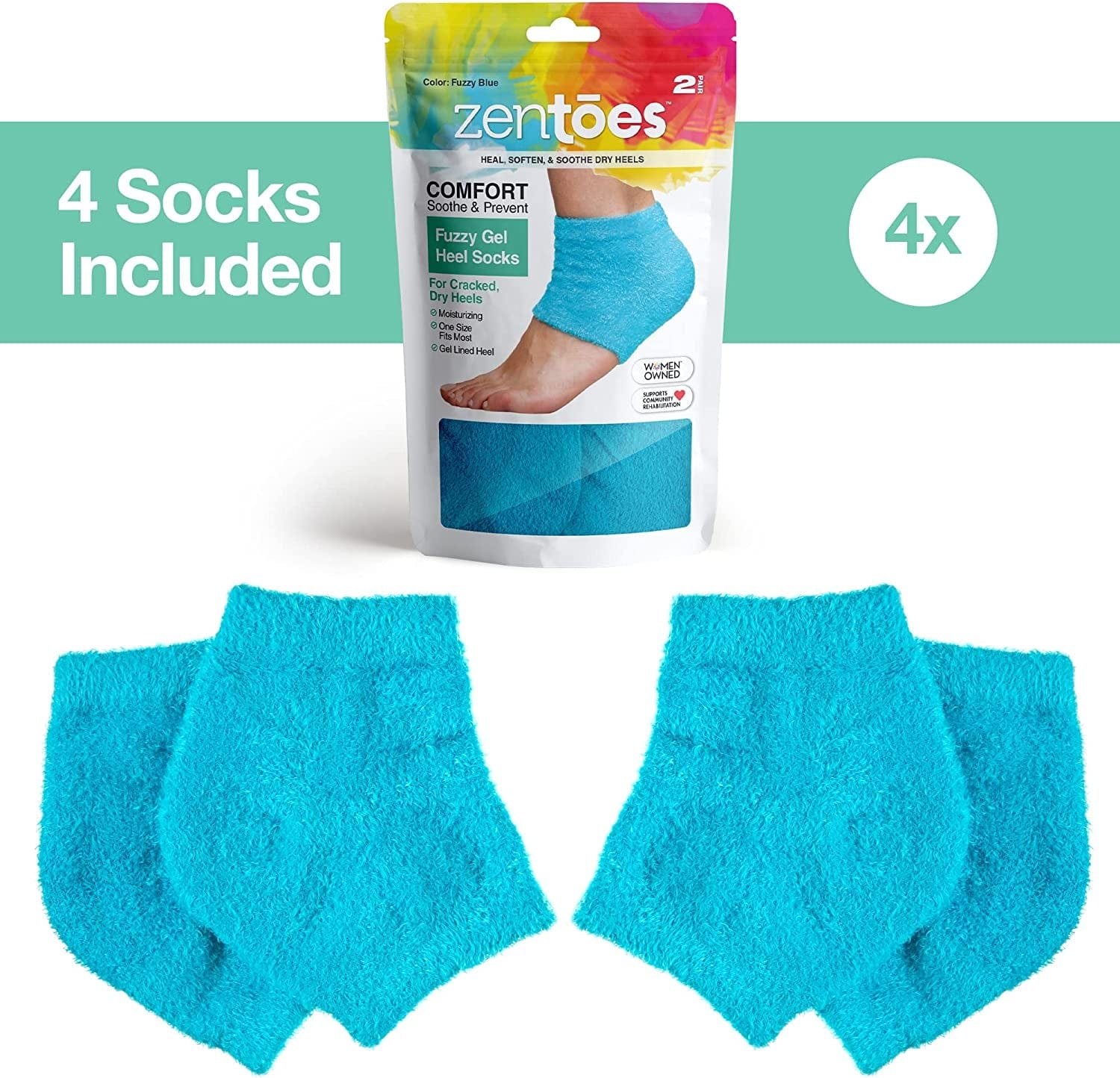 Zentoes Moisturizing Heel Socks 2 Pairs Gel Lined Fuzzy Toeless Spa Socks to Heal and Treat Dry, Cracked Heels While You Sleep (Regular, Blue) Health & Beauty > Personal Care > Foot Care ZenToes