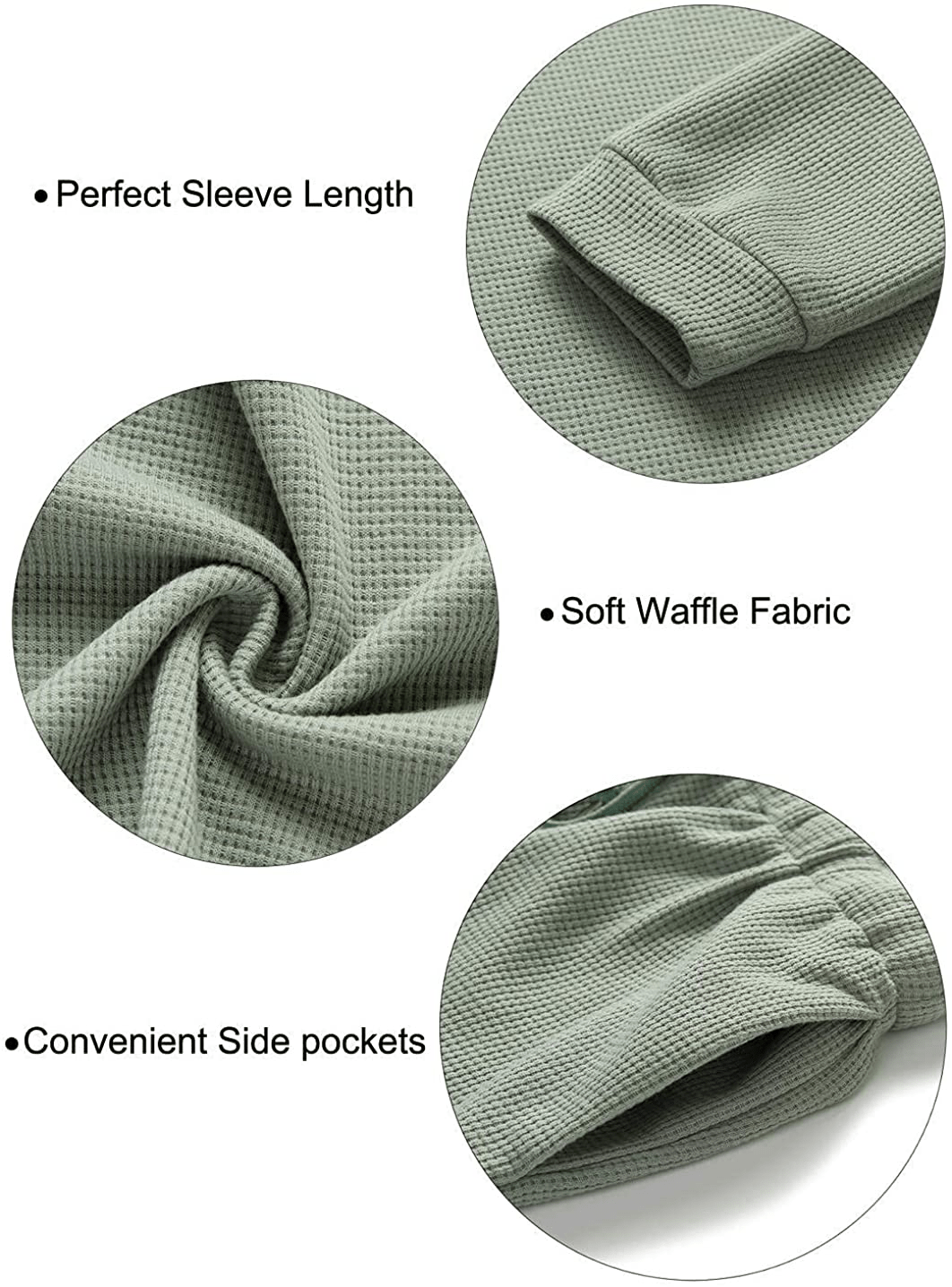 ZESICA Women's Waffle Knit Long Sleeve Top and Shorts Pullover Nightwear Lounge Pajama Set with Pockets Apparel & Accessories > Clothing > Sleepwear & Loungewear > Pajamas ZESICA